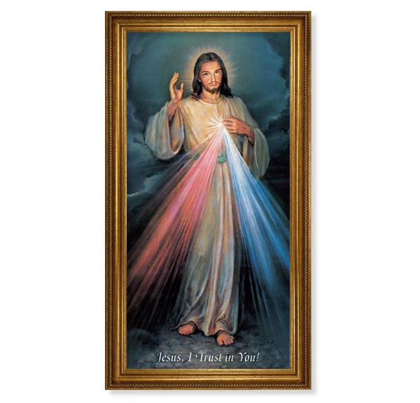 Divine Mercy Picture, 24"x44" Gold-Leaf Frame with Rope Edging, Italian Print # 22130