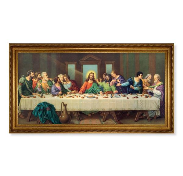 Zabateri Last Supper Picture, 24"x44" Gold-Leaf Frame with Rope Edging, Print on Canvas # 22144