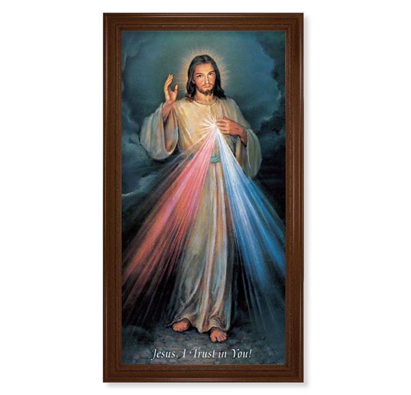 Divine Mercy Picture, 24"x44" Walnut Finish Frame, Classic Fluting, Italian Print # 22135