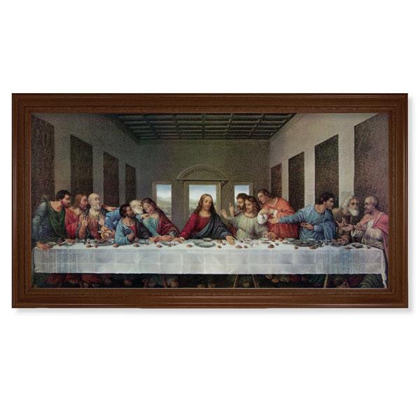 Da Vinci Last Supper Picture, 24"x44" Walnut Finish Frame, Classic Fluting, Print on Canvas # 22146