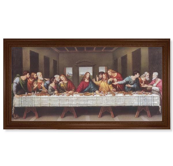 Zabateri Last Supper Picture, 24"x44" Walnut Finish Frame, Classic Fluting, Print on Canvas # 22149