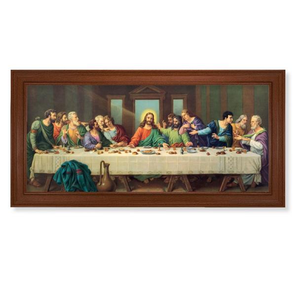 Zabateri Last Supper Picture, 17-1/4"x33-1/4 Natural Walnut Finish Fluted Frame, Textured Italian Print # 22150