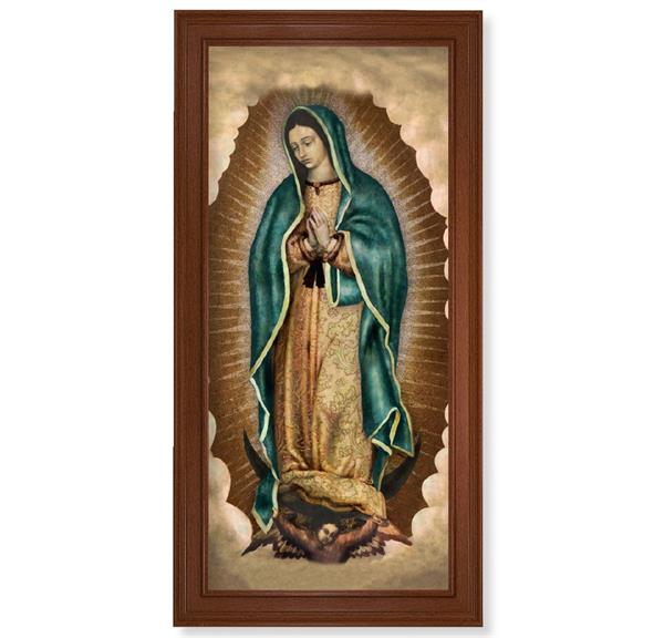 Our Lady of Guadalupe Picture, 17-1/4"x33-1/4 Natural Walnut Finish Fluted Frame, Textured Italian Print # 22152