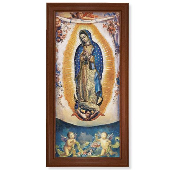 OL Guadalupe with Angels Picture, 17-1/4"x33-1/4 Natural Walnut Finish Fluted Frame, Textured Italian Print # 22153