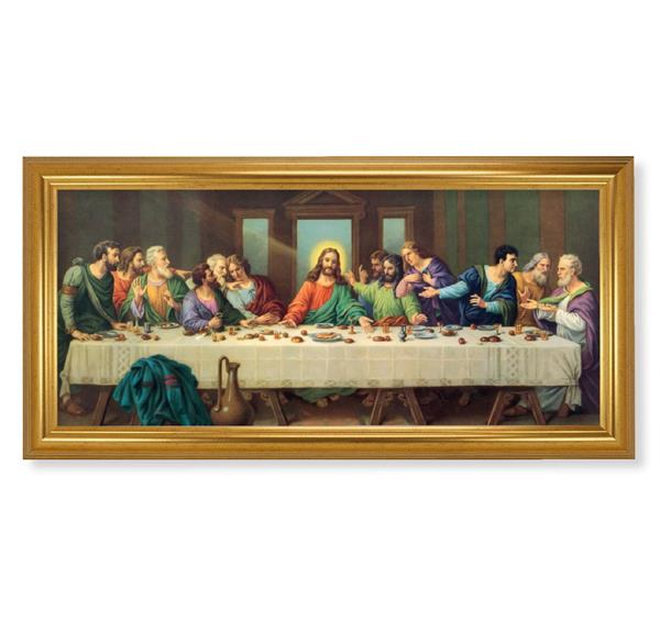 Zabateri Last Supper Picture, 17-1/4"x33-1/4 Gold Leaf Finish Grooved Frame, Textured Italian Print # 22157