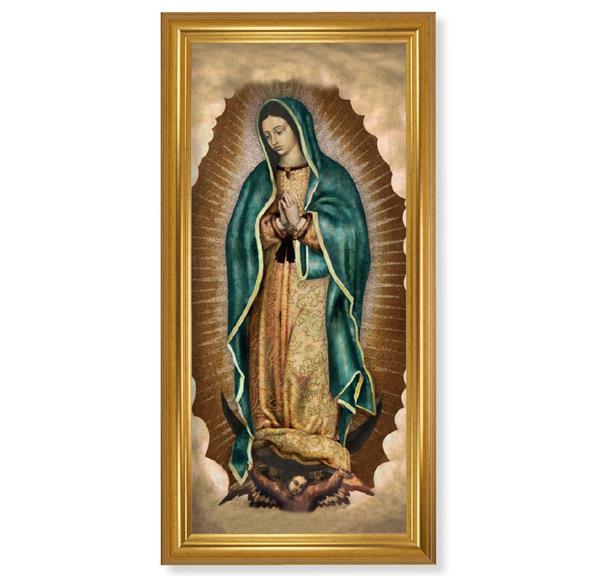 Our Lady of Guadalupe Picture, 17-1/4"x33-1/4 Gold Leaf Finish Grooved Frame, Textured Italian Print # 22159