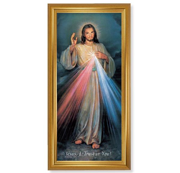 Divine Mercy Picture, 17-1/4"x33-1/4 Gold Leaf Finish Grooved Frame, Textured Italian Print # 22162