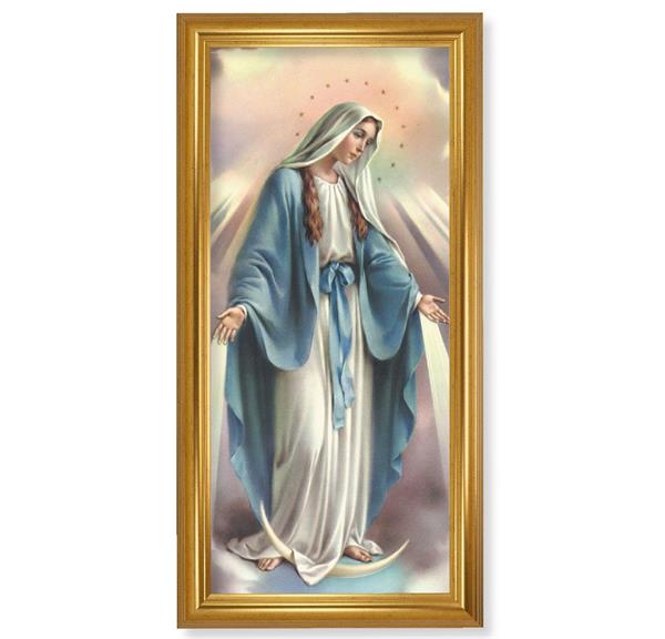 Our Lady of Grace Picture, 17-1/4"x33-1/4 Gold Leaf Finish Grooved Frame, Textured Italian Print # 22163