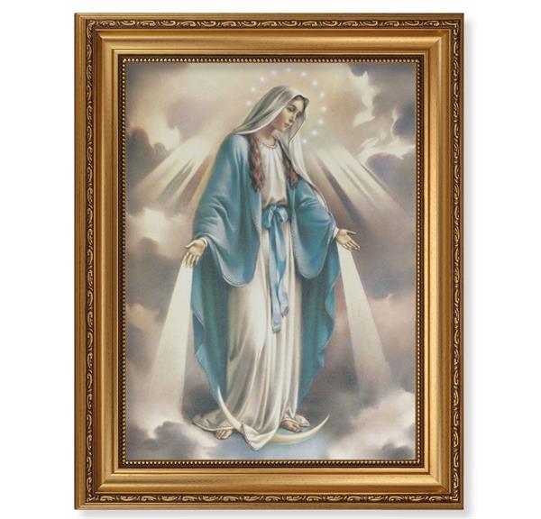 Our Lady of Grace Picture, 15-1/2"x19-1/2 Antique Gold Leaf Frame, Acanthus-Leaf Trim, Beaded Lip, Canvas Mounted Print # 22182