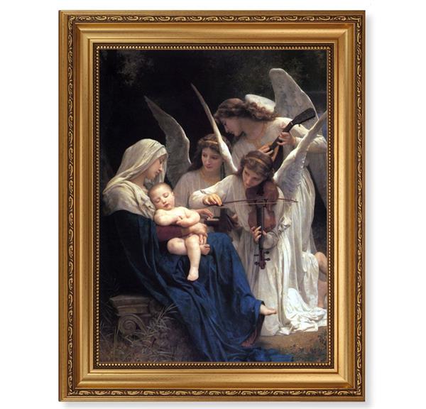 Bouguereau Heavenly Melody Picture, 15-1/2"x19-1/2 Antique Gold Leaf Frame, Acanthus-Leaf Trim, Beaded Lip, Textured Italian Print # 22183