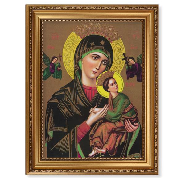 Our Lady of Perpetual Help Picture, 15-1/2"x19-1/2 Antique Gold Leaf Frame, Acanthus-Leaf Trim, Beaded Lip, Textured Italian Print # 22184