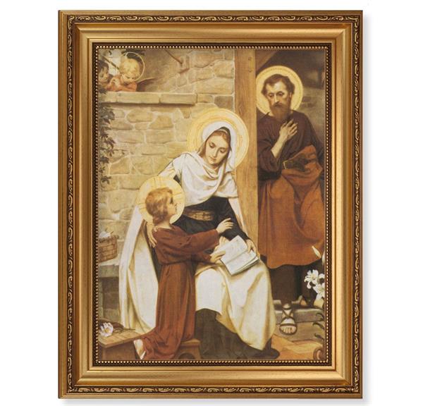 Holy Family in Nazareth Picture, 15-1/2"x19-1/2 Antique Gold Leaf Frame, Acanthus-Leaf Trim, Beaded Lip, Textured Italian Print # 22200