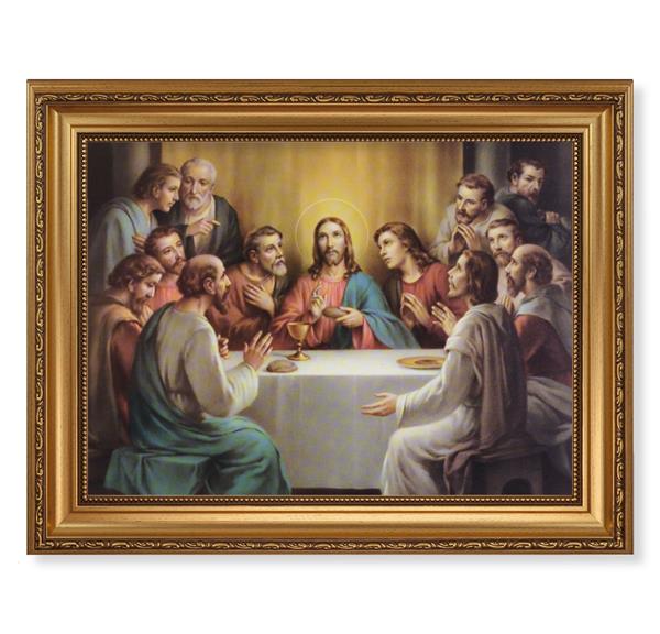 Bonella Last Supper Picture, 15-1/2"x19-1/2 Antique Gold Leaf Frame, Acanthus-Leaf Trim, Beaded Lip, Textured Italian Print # 22206