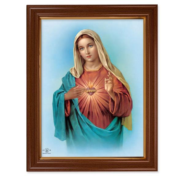 Immaculate Heart Picture, 15-1/2"x19-1/2 Walnut Finish Frame with Thin Gold Lip, Textured Italian Print # 22211