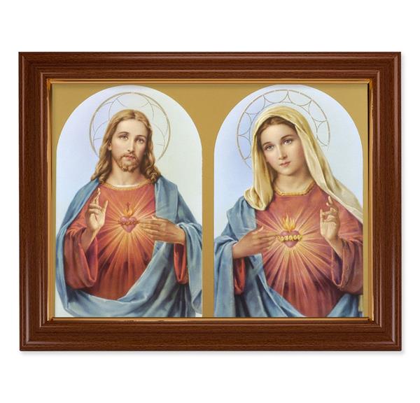 The Sacred Hearts Picture, 15-1/2"x19-1/2 Walnut Finish Frame with Thin Gold Lip, Textured Italian Print # 22212