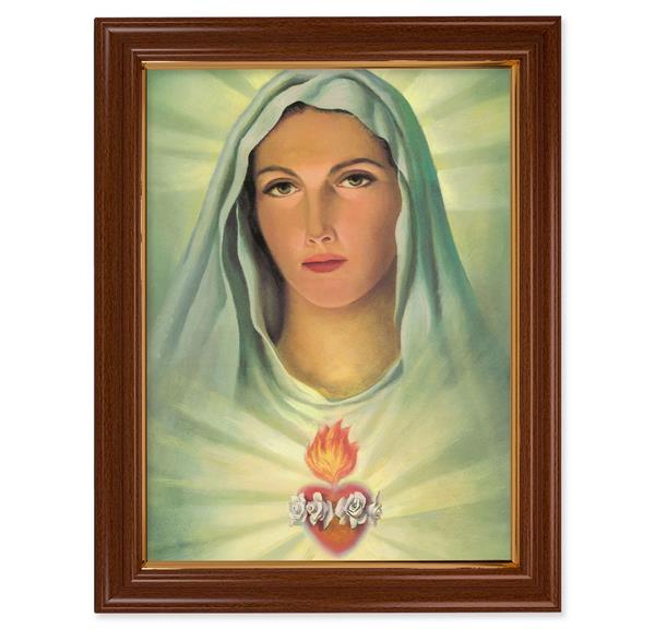 Immaculate Heart Picture, 15-1/2"x19-1/2 Walnut Finish Frame with Thin Gold Lip, Textured Italian Print # 22217