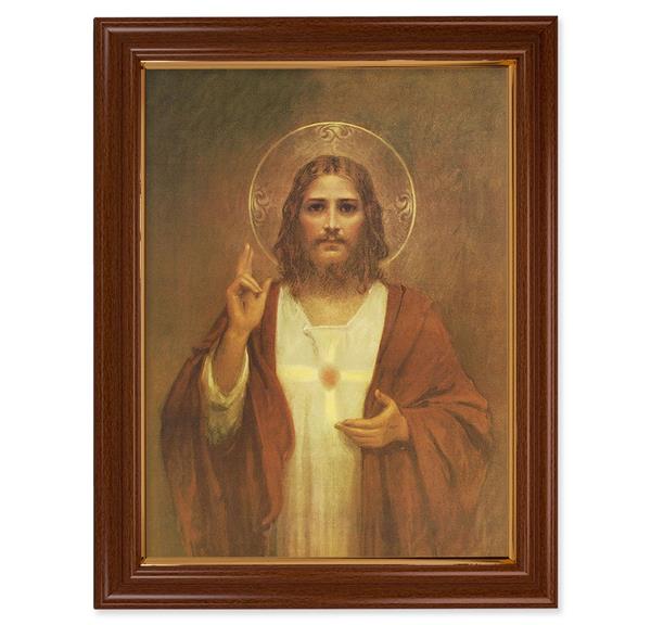Chambers Sacred Heart Picture, 15-1/2"x19-1/2 Walnut Finish Frame with Thin Gold Lip, Textured Italian Print # 22218