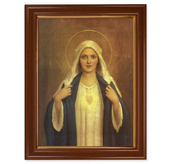 Chambers Immaculate Heart Picture, 15-1/2"x19-1/2 Walnut Finish Frame with Thin Gold Lip, Textured Italian Print # 22219