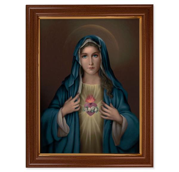 Immaculate Heart Picture, 15-1/2"x19-1/2 Walnut Finish Frame with Thin Gold Lip, Textured Italian Print # 22223