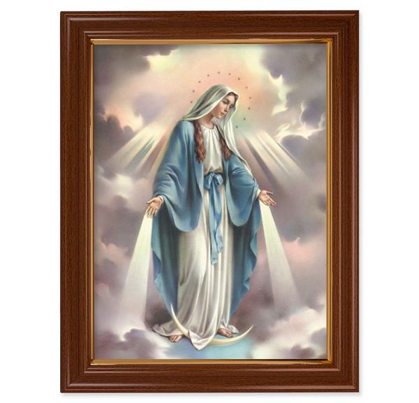 Our Lady of Grace Picture, 15-1/2"x19-1/2 Walnut Finish Frame with Thin Gold Lip, Textured Italian Print # 22225