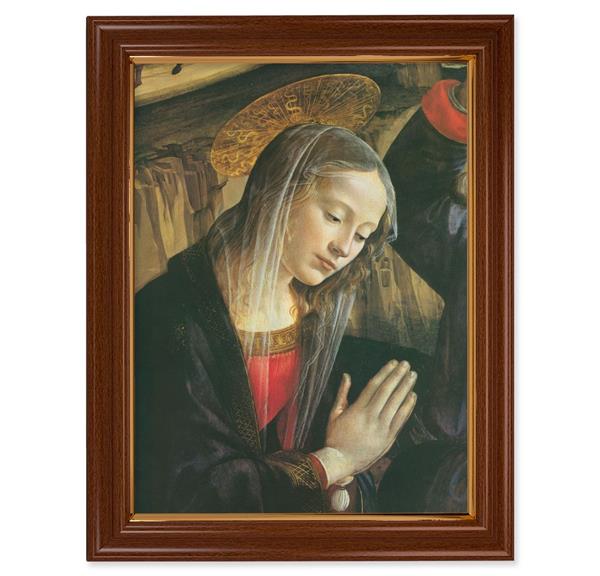 Ghirlandaio Praying Madonna Picture, 15-1/2"x19-1/2 Walnut Finish Frame with Thin Gold Lip, Textured Italian Print # 22227