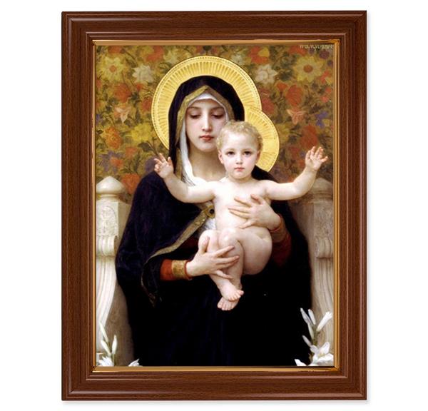 Bouguereau Madonna of The Lillies Picture, 15-1/2"x19-1/2 Walnut Finish Frame with Thin Gold Lip, Textured Italian Print # 22228