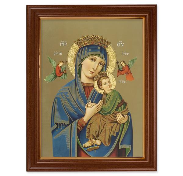Our Lady of Perpetual Help Picture, 15-1/2"x19-1/2 Walnut Finish Frame with Thin Gold Lip, Textured Italian Print # 22230