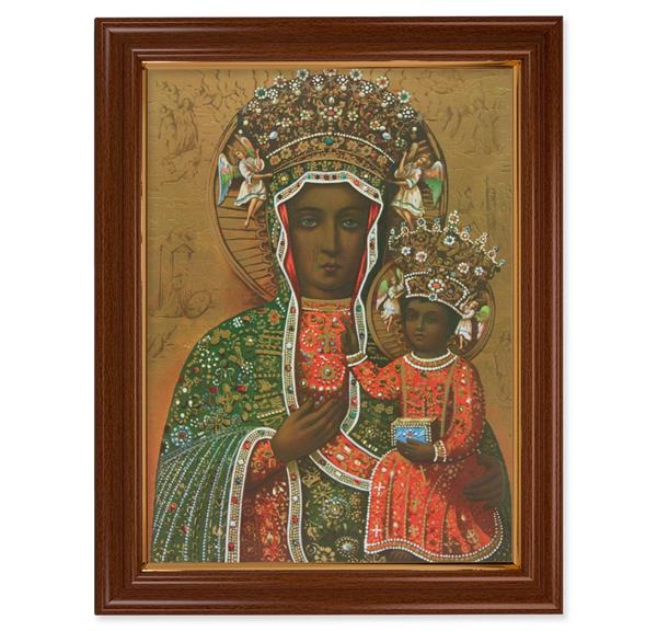 Our Lady of Czestochowa Picture, 15-1/2"x19-1/2 Walnut Finish Frame with Thin Gold Lip, Textured Italian Print # 22231