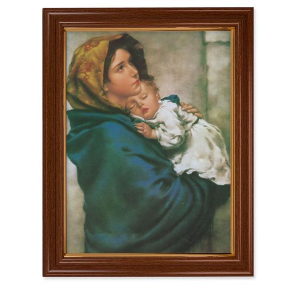 Madonna of The Streets Picture, 15-1/2"x19-1/2 Walnut Finish Frame with Thin Gold Lip, Textured Italian Print # 22233