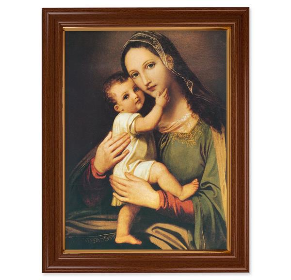 Miraculous Image of The Succouring Mary, 15-1/2"x19-1/2 Walnut Finish Frame with Thin Gold Lip, Textured Italian Print # 22235