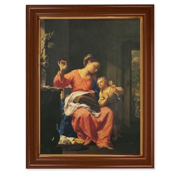 Jesus & Mary Picture, 15-1/2"x19-1/2 Walnut Finish Frame with Thin Gold Lip, Textured Italian Print # 22237