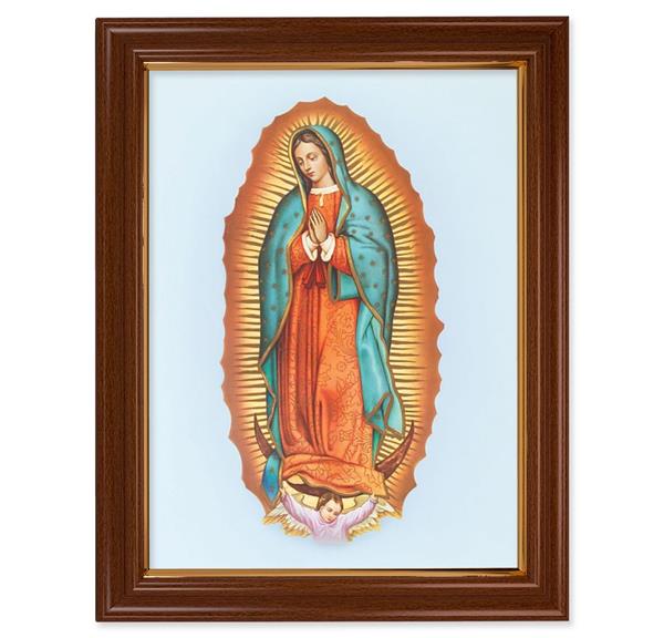Our Lady of Guadalupe Picture, 15-1/2"x19-1/2 Walnut Finish Frame with Thin Gold Lip, Textured Italian Print # 22238