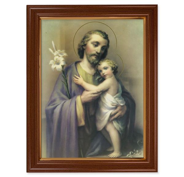 Saint Joseph Picture, 15-1/2"x19-1/2 Walnut Finish Frame with Thin Gold Lip, Textured Italian Print # 22241