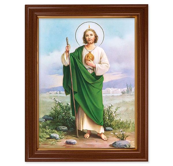 Saint Jude Picture, 15-1/2"x19-1/2 Walnut Finish Frame with Thin Gold Lip, Textured Italian Print # 22242