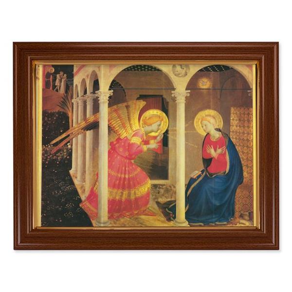 Angelico The Annunciation Picture, 15-1/2"x19-1/2 Walnut Finish Frame with Thin Gold Lip, Textured Italian Print # 22243