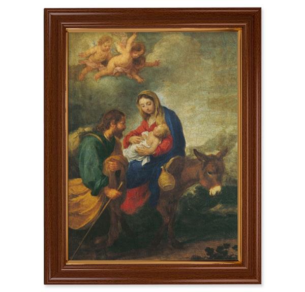 Flight into Egypt Picture, 15-1/2"x19-1/2 Walnut Finish Frame with Thin Gold Lip, Textured Italian Print # 22244