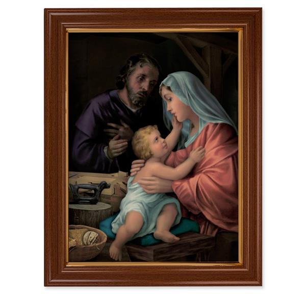 Holy Family Picture, 15-1/2"x19-1/2 Walnut Finish Frame with Thin Gold Lip, Textured Italian Print # 22245