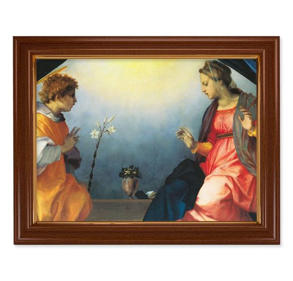 Sarto The Annunciation Picture, 15-1/2"x19-1/2 Walnut Finish Frame with Thin Gold Lip, Textured Italian Print # 22247