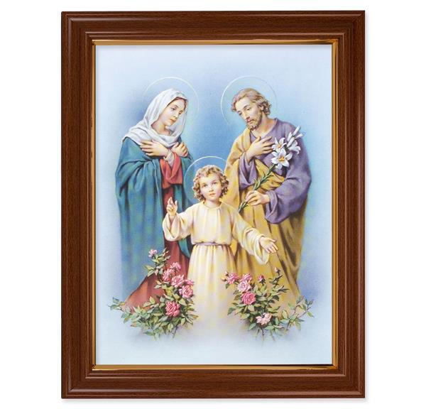 Holy Family Picture, 15-1/2"x19-1/2 Walnut Finish Frame with Thin Gold Lip, Textured Italian Print # 22248