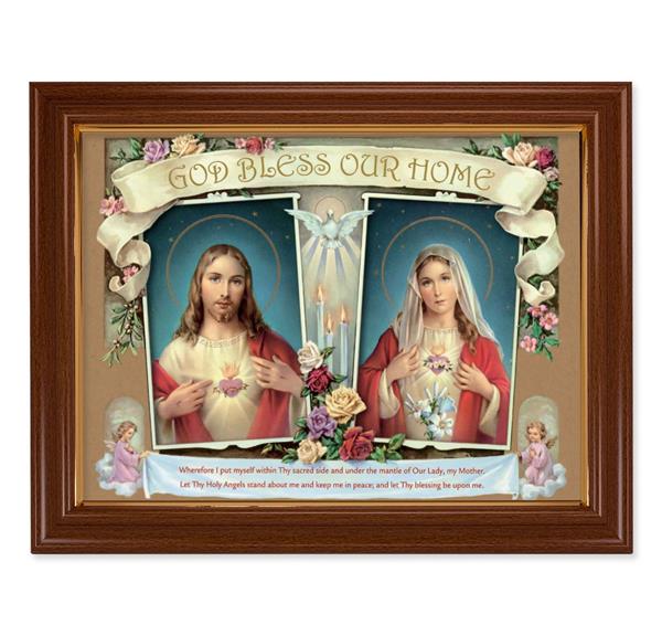 House Blessing Picture, 15-1/2"x19-1/2 Walnut Finish Frame with Thin Gold Lip, Textured Italian Print # 22250