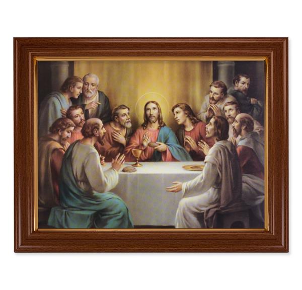 Bonella Last Supper Picture, 15-1/2"x19-1/2 Walnut Finish Frame with Thin Gold Lip, Textured Italian Print # 22252