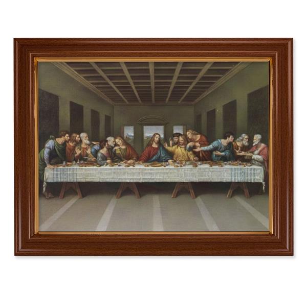 Davinci Last Supper Picture, 15-1/2"x19-1/2 Walnut Finish Frame with Thin Gold Lip, Textured Italian Print # 22254