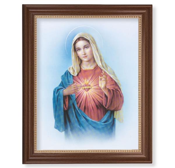 Immaculate Heart Picture, 13-1/2"x16-9/16 Walnut Finish Frame with Gold Beaded Lip, Textured Italian Print # 22256