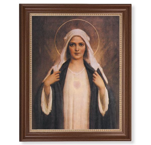 Chambers: Immaculate Heart Picture, 13-1/2"x16-9/16 Walnut Finish Frame with Gold Beaded Lip, Textured Italian Print # 22262