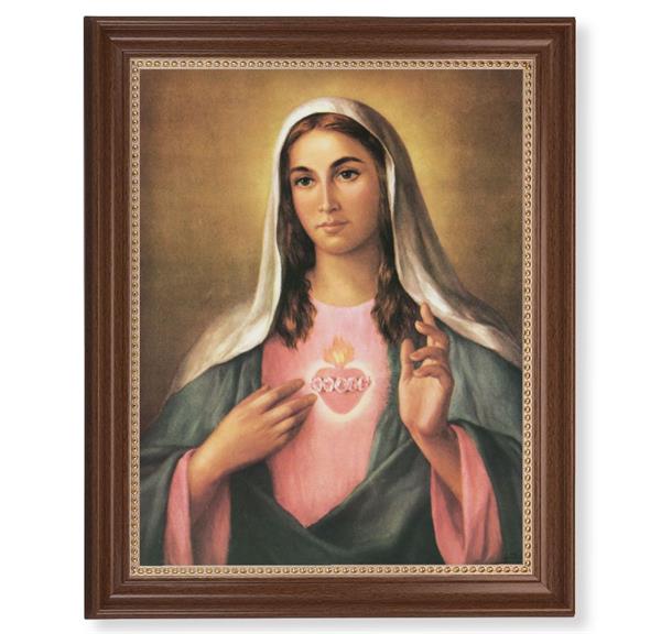 LaFuente: Immaculate Heart Picture, 13-1/2"x16-9/16 Walnut Finish Frame with Gold Beaded Lip, Textured Italian Print # 22268