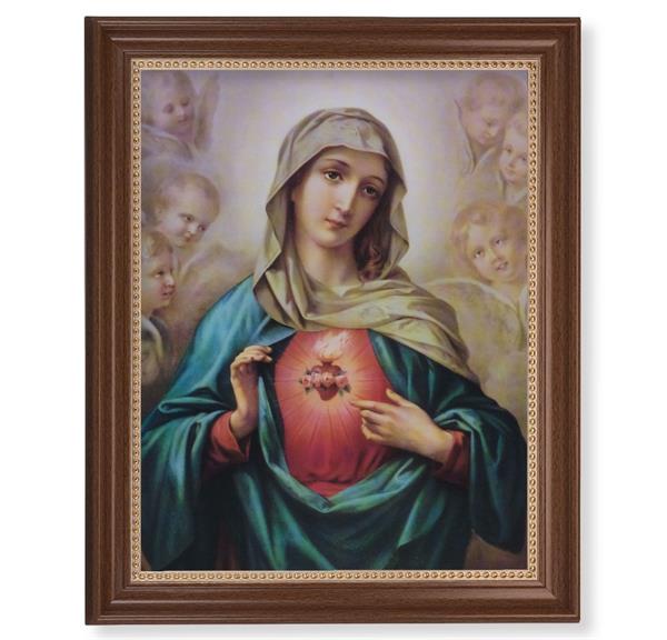 Immaculate Heart Picture, 13-1/2"x16-9/16 Walnut Finish Frame with Gold Beaded Lip, Textured Italian Print # 22270