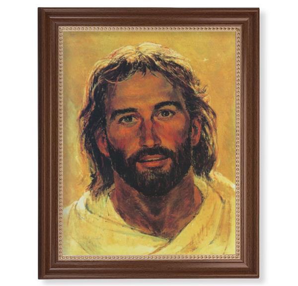 Hooks: Head of Christ Picture, 13-1/2"x16-9/16 Walnut Finish Frame with Gold Beaded Lip, Textured Italian Print # 22275