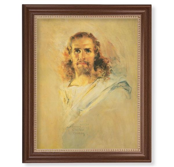 Our Lord Picture, 13-1/2"x16-9/16 Walnut Finish Frame with Gold Beaded Lip, Textured Italian Print # 22278
