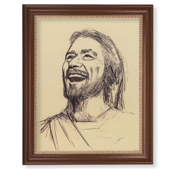Segura: Joyful Christ Picture, 13-1/2"x16-9/16 Walnut Finish Frame with Gold Beaded Lip, Textured Italian Print # 22280