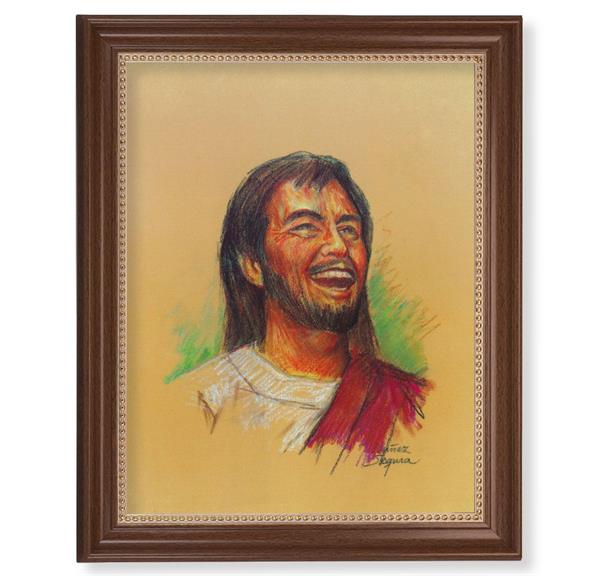 Segura: Joyful Christ Picture, 13-1/2"x16-9/16 Walnut Finish Frame with Gold Beaded Lip, Textured Italian Print # 22281